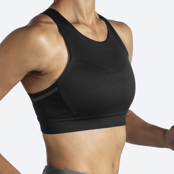 Brooks Run Bra Drive 3 Pocket Black Sports Bra Sz 32 C/D - NWT - Picture 1 of 9